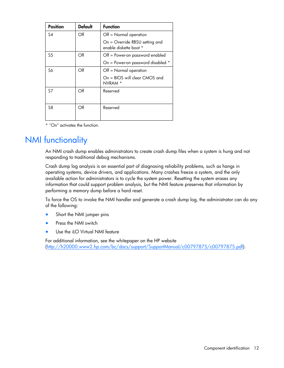Nmi functionality | HP ProLiant DL320 G5 Server User Manual | Page 12 / 105