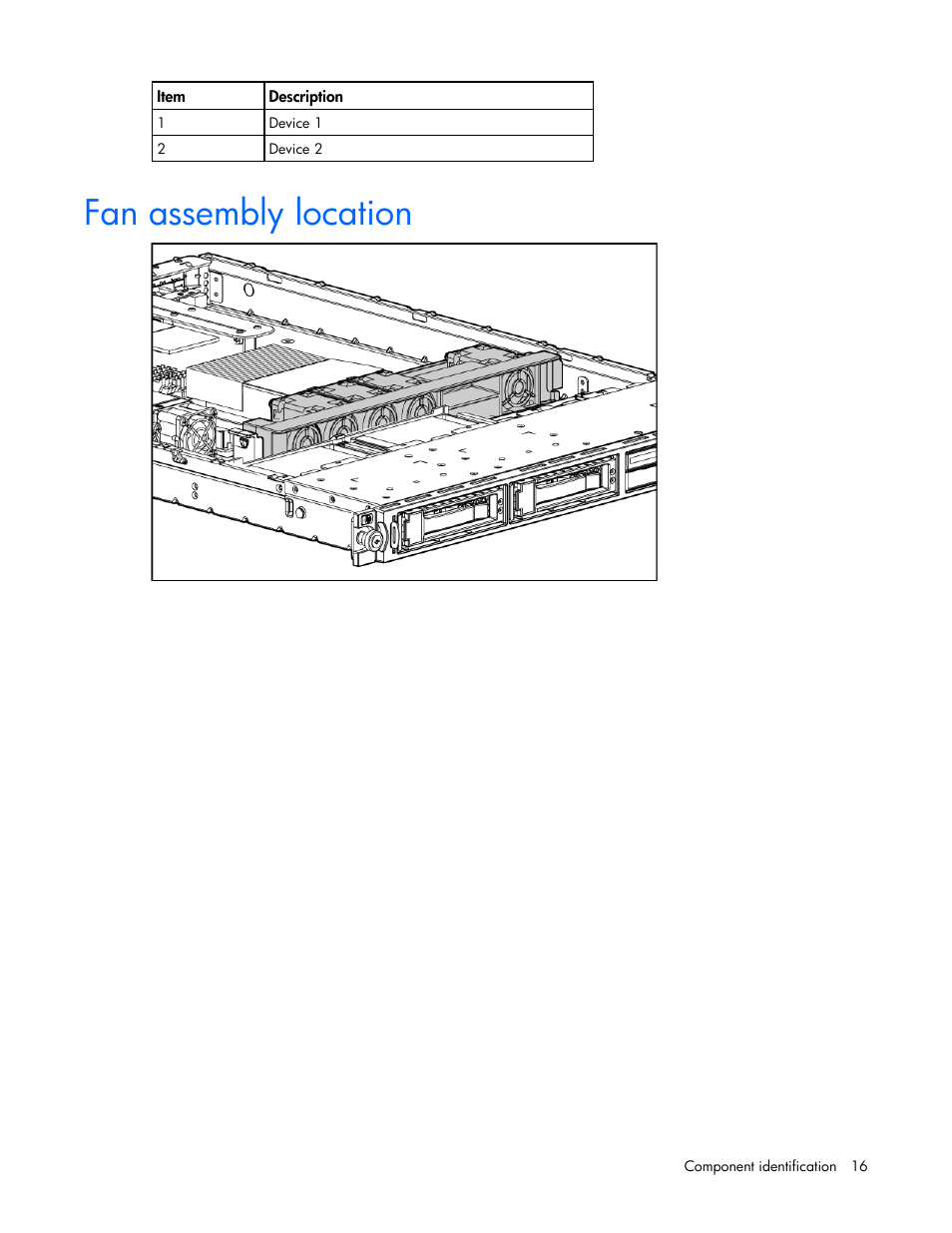 Fan assembly location | HP ProLiant DL320 G5 Server User Manual | Page 16 / 105