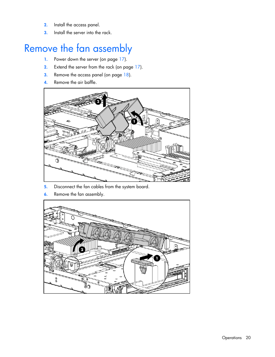 Remove the fan assembly | HP ProLiant DL320 G5 Server User Manual | Page 20 / 105