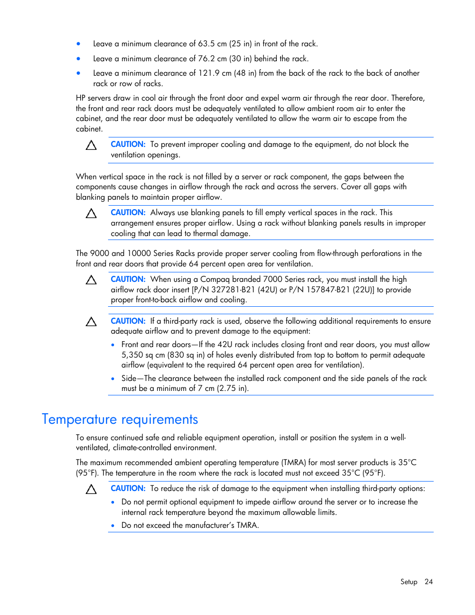 Temperature requirements | HP ProLiant DL320 G5 Server User Manual | Page 24 / 105