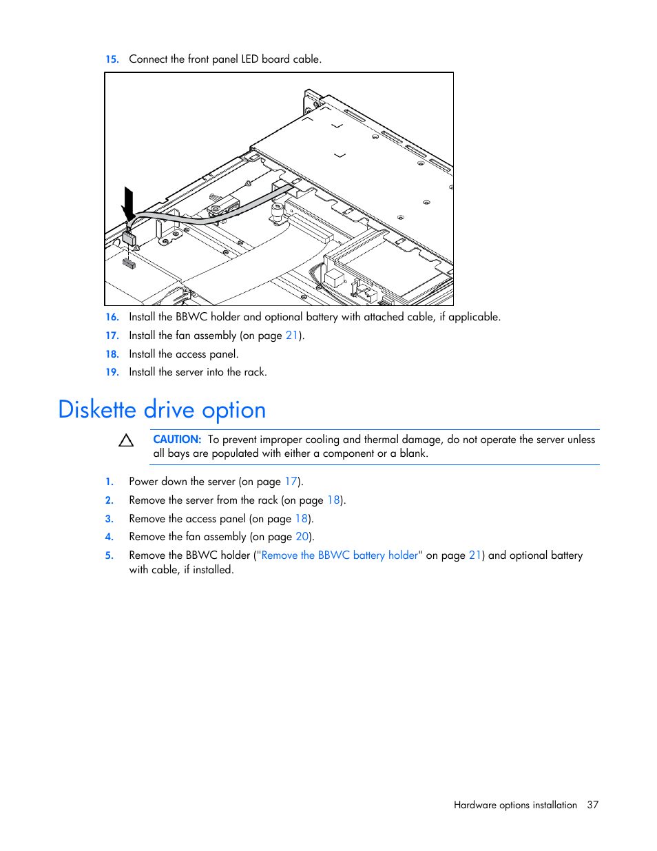 Diskette drive option | HP ProLiant DL320 G5 Server User Manual | Page 37 / 105