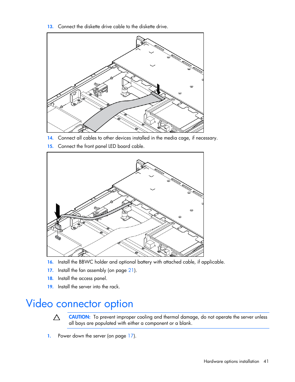 Video connector option | HP ProLiant DL320 G5 Server User Manual | Page 41 / 105