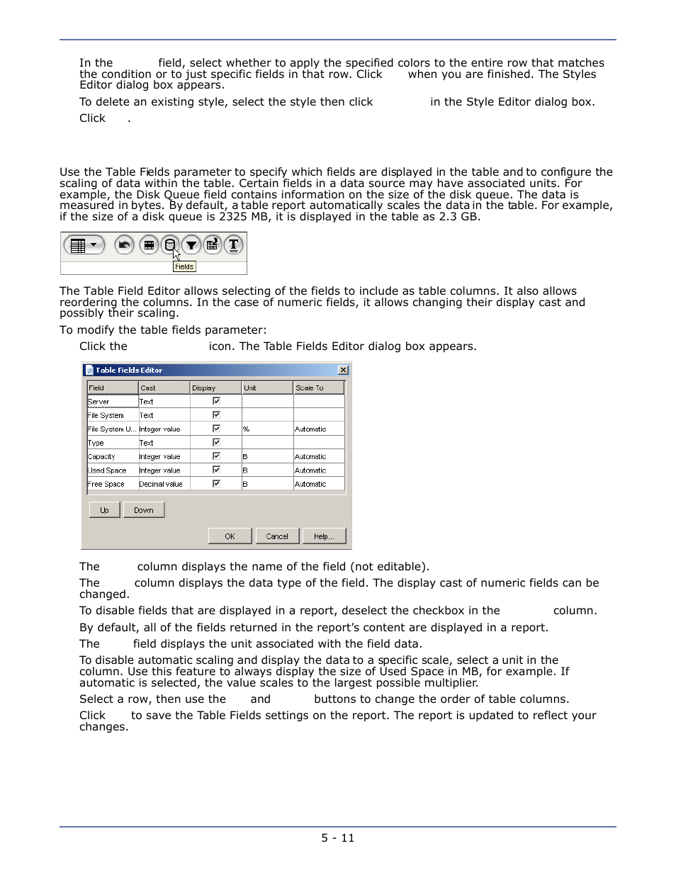 Table fields, Table fields -11 | HP Storage Mirroring Software User Manual | Page 30 / 63