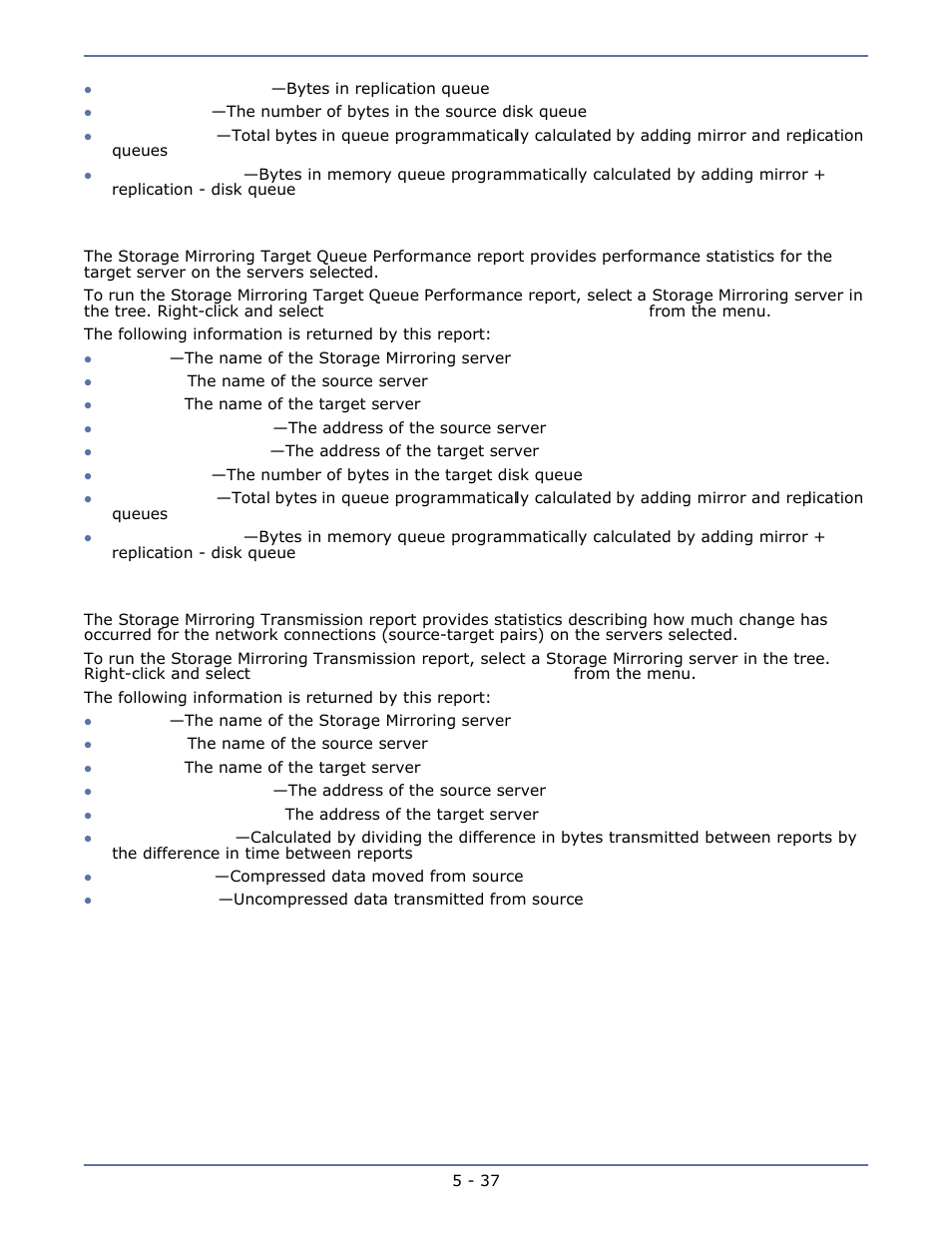 Target queue performance, Storage mirroring transmission, Target queue performance -37 | Storage mirroring transmission -37 | HP Storage Mirroring Software User Manual | Page 56 / 63
