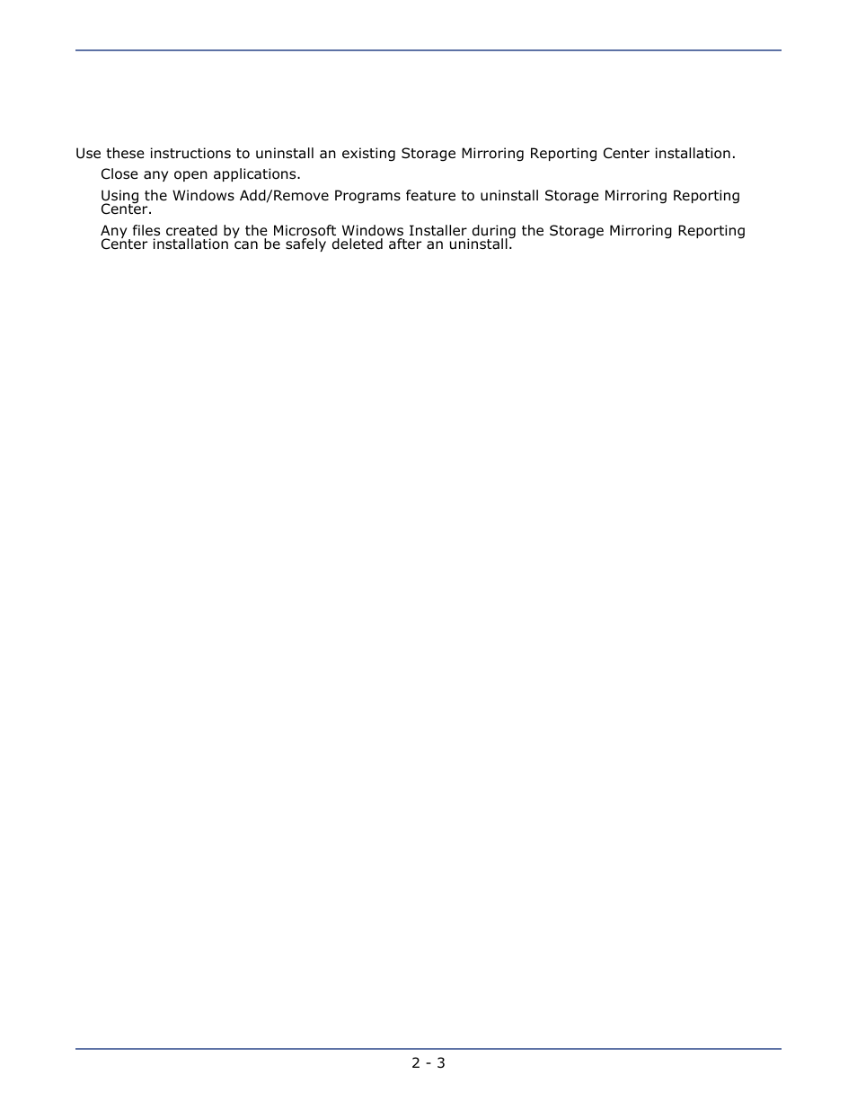 Uninstalling storage mirroring reporting center, Uninstalling storage mirroring reporting center -3 | HP Storage Mirroring Software User Manual | Page 9 / 63