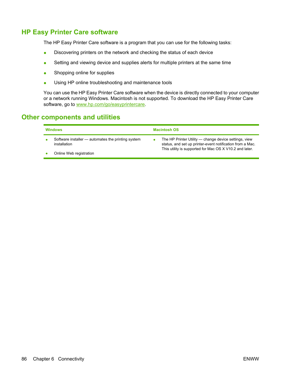 Hp easy printer care software, Other components and utilities | HP Color LaserJet CM4730 Multifunction Printer series User Manual | Page 102 / 370