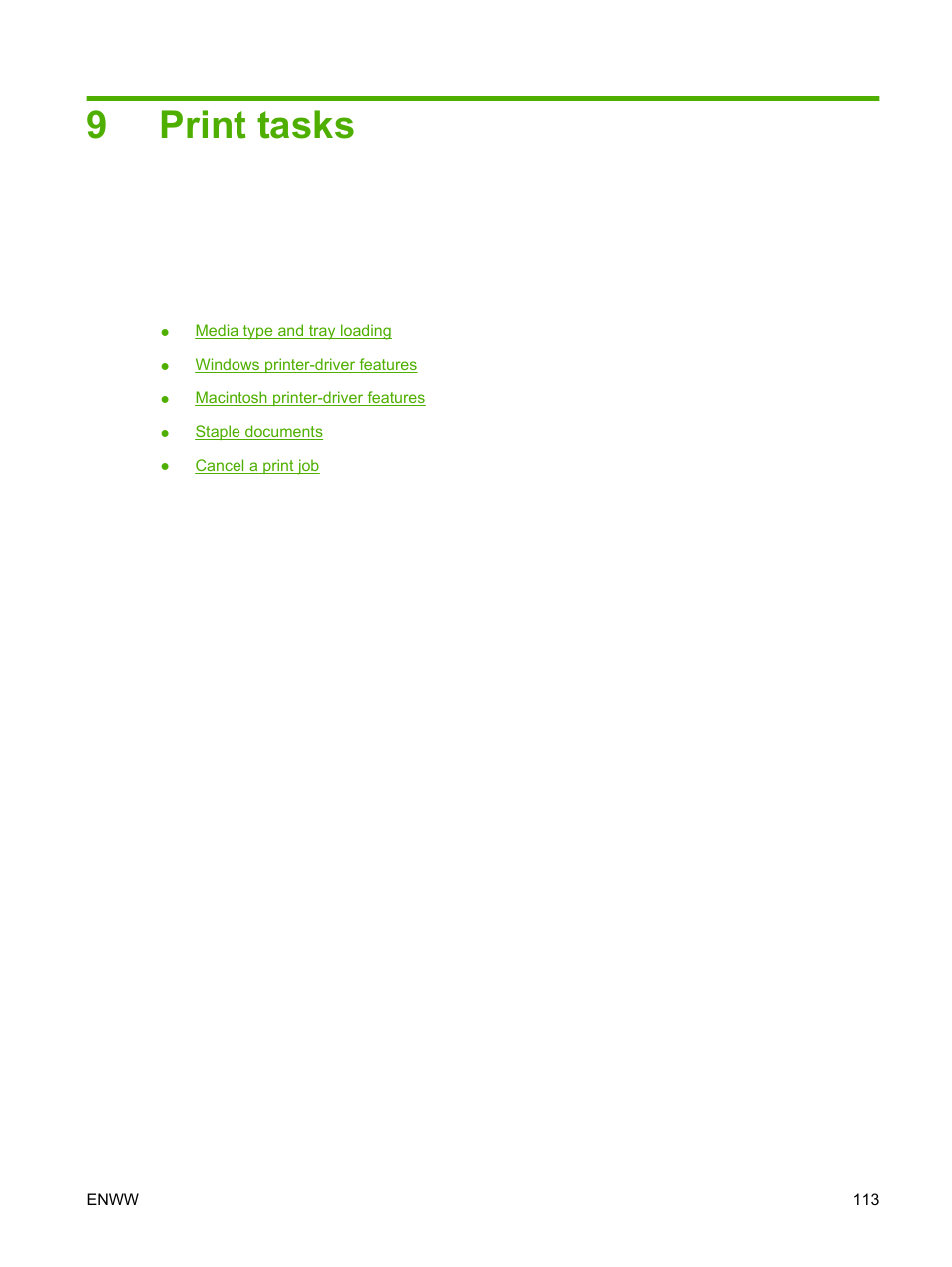 Print tasks, 9 print tasks, 9print tasks | HP Color LaserJet CM4730 Multifunction Printer series User Manual | Page 129 / 370