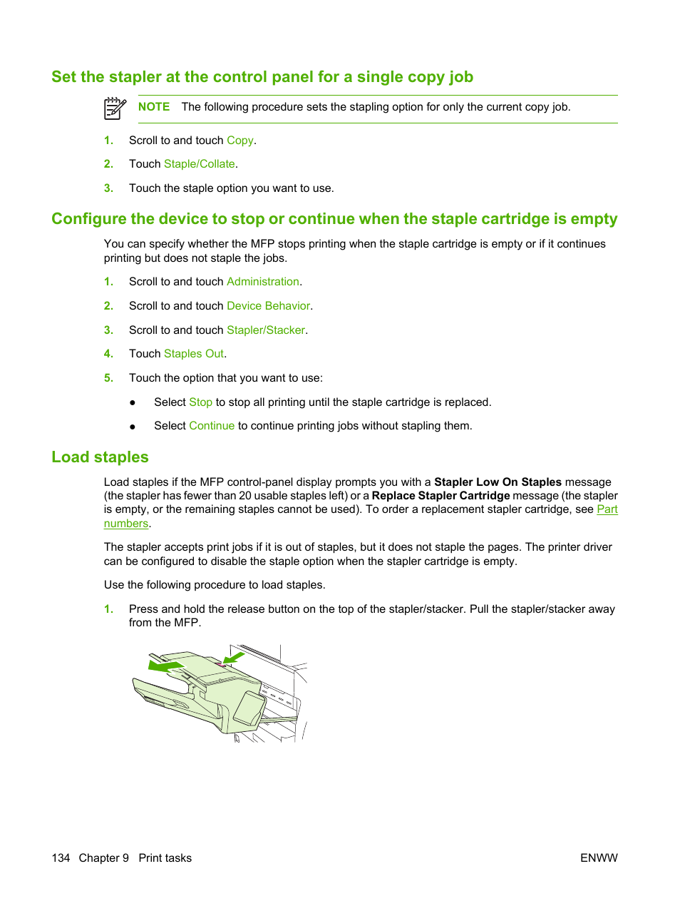 Load staples | HP Color LaserJet CM4730 Multifunction Printer series User Manual | Page 150 / 370