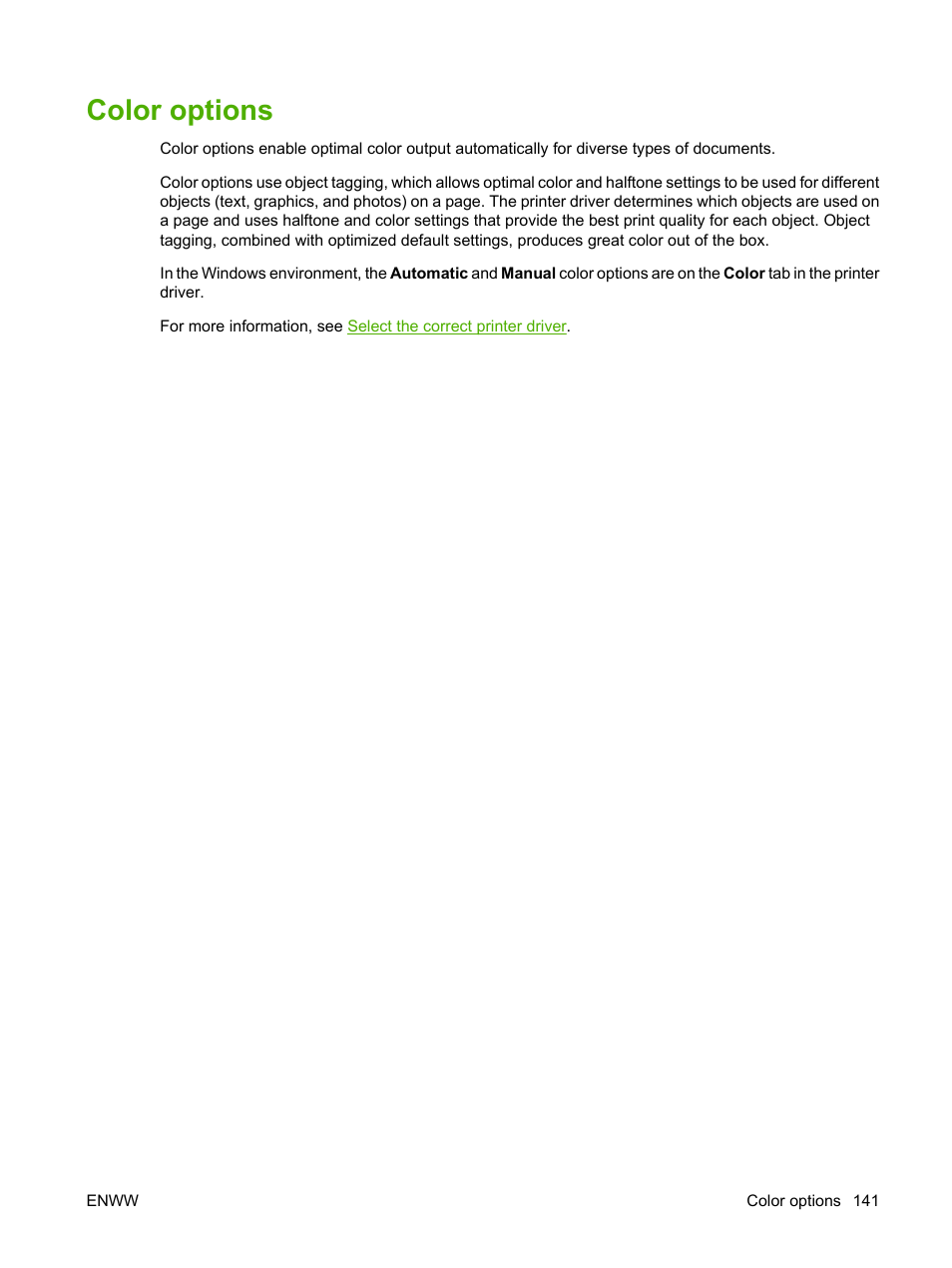 Color options | HP Color LaserJet CM4730 Multifunction Printer series User Manual | Page 157 / 370