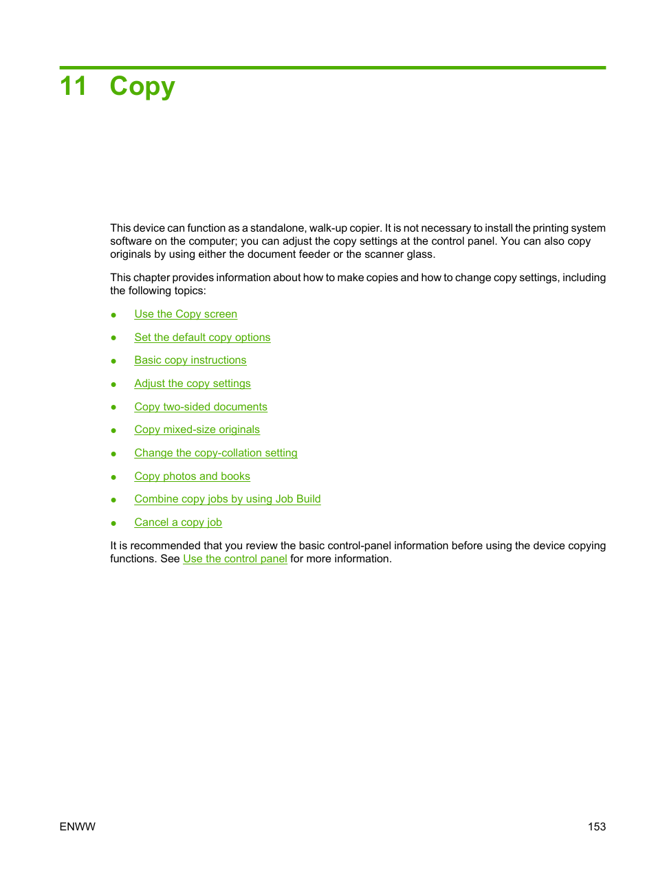 Copy, 11 copy | HP Color LaserJet CM4730 Multifunction Printer series User Manual | Page 169 / 370