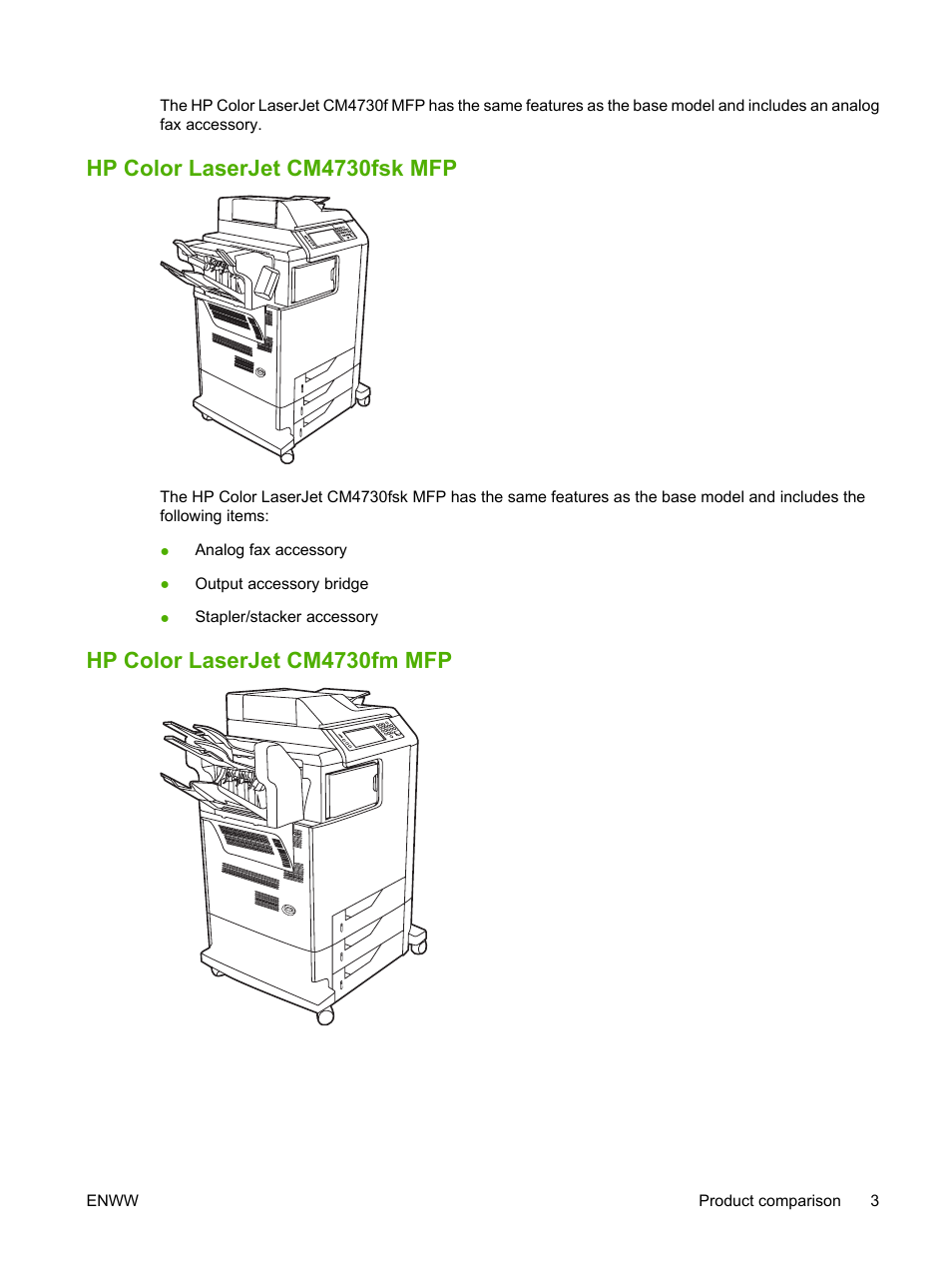 Hp color laserjet cm4730fsk mfp, Hp color laserjet cm4730fm mfp | HP Color LaserJet CM4730 Multifunction Printer series User Manual | Page 19 / 370