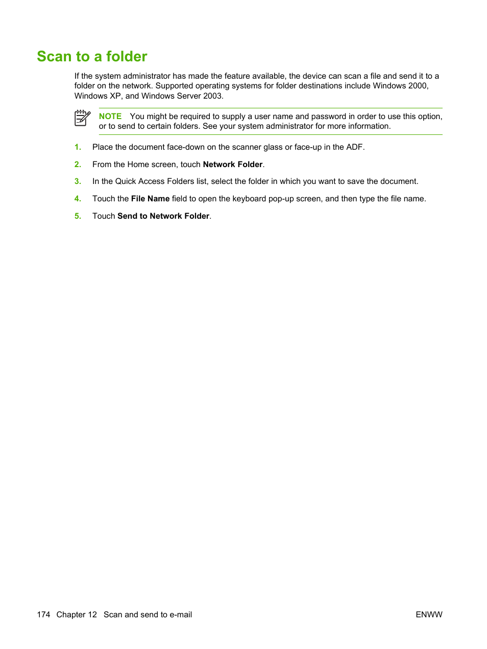 Scan to a folder | HP Color LaserJet CM4730 Multifunction Printer series User Manual | Page 190 / 370