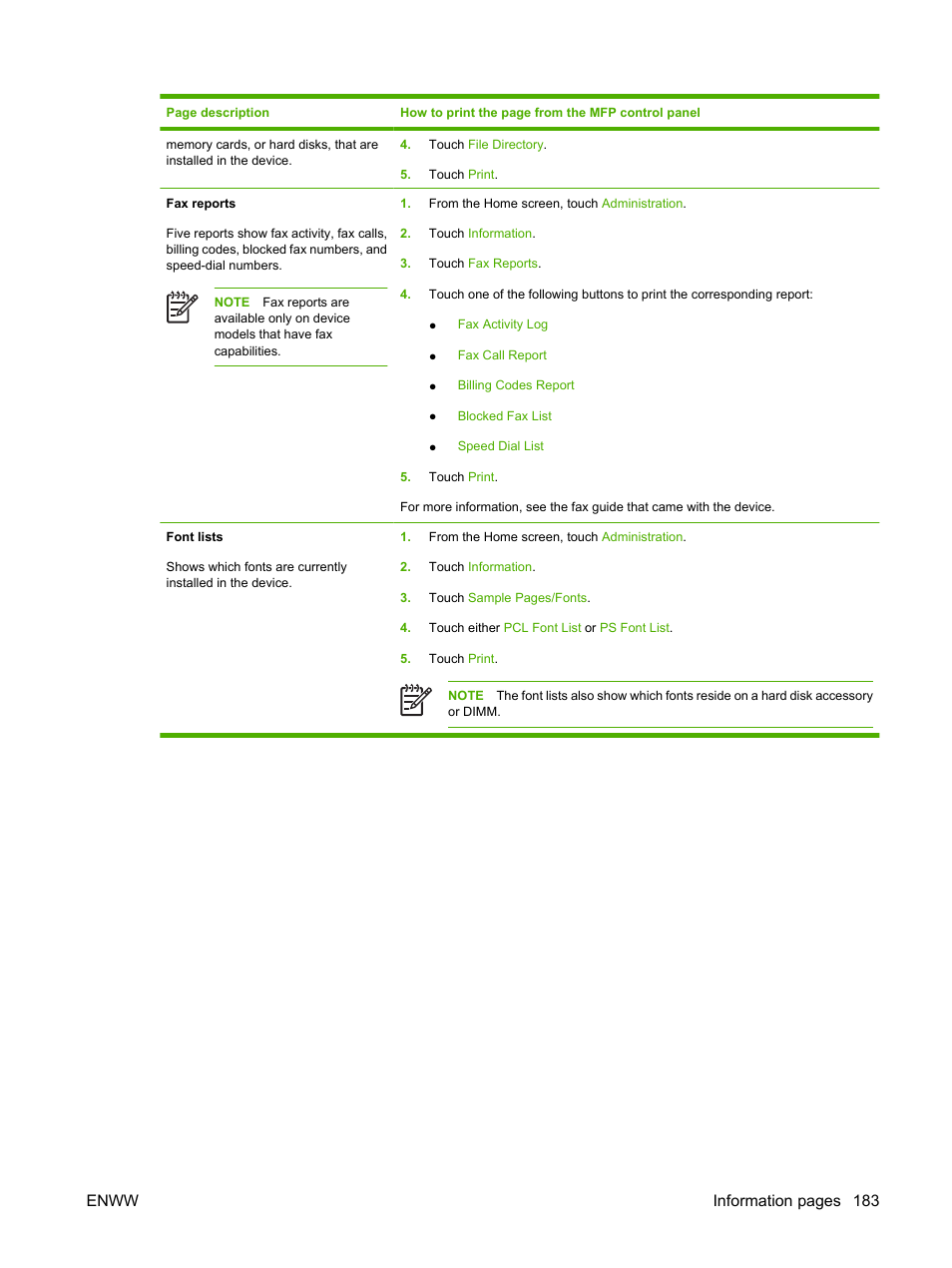 Enww information pages 183 | HP Color LaserJet CM4730 Multifunction Printer series User Manual | Page 199 / 370