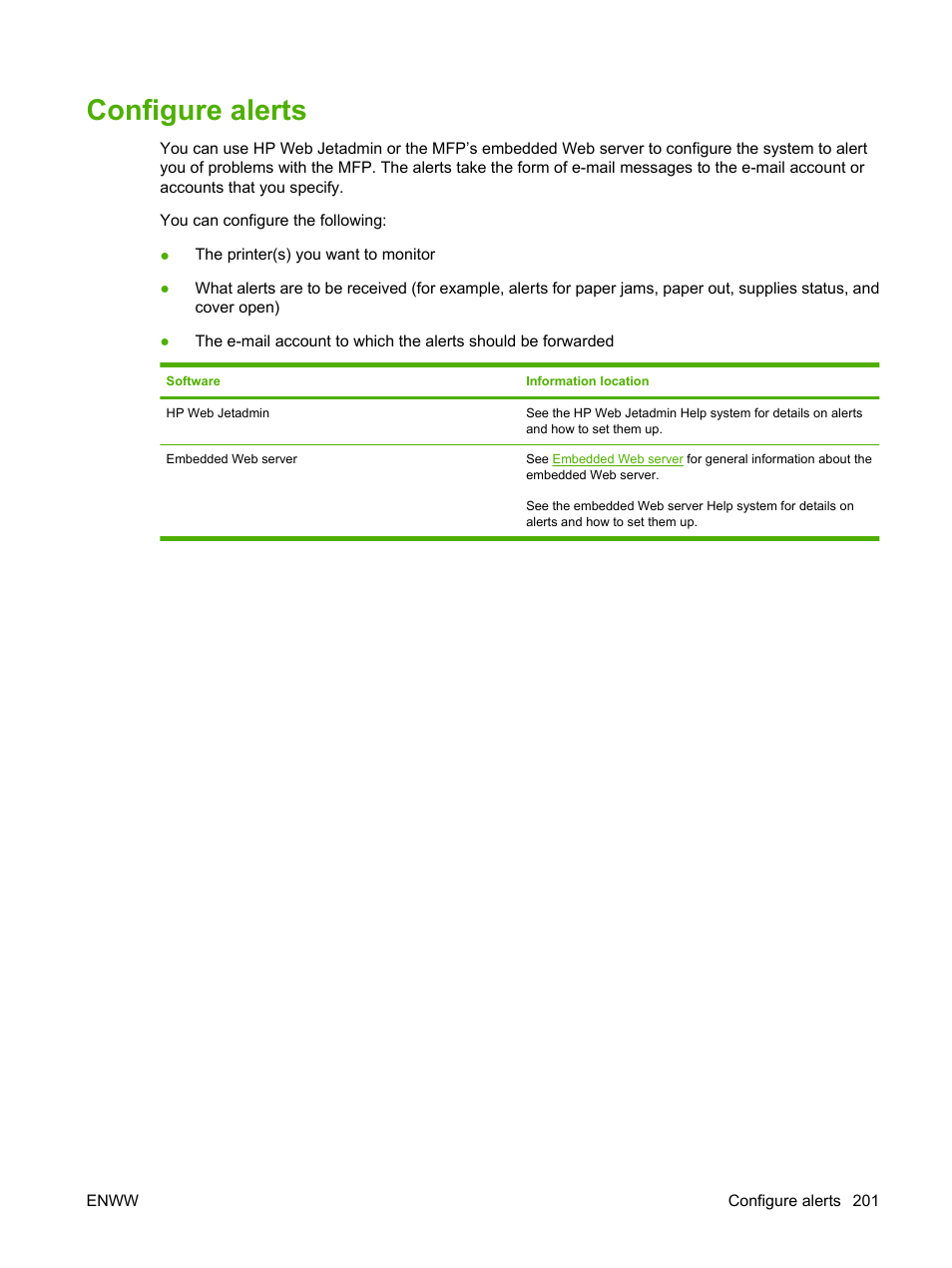 Configure alerts | HP Color LaserJet CM4730 Multifunction Printer series User Manual | Page 217 / 370