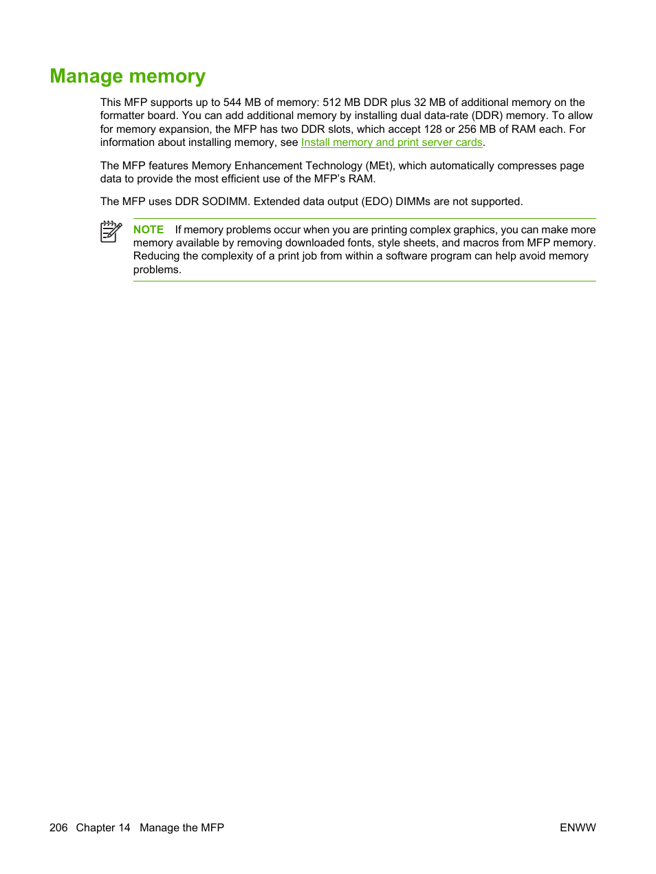 Manage memory | HP Color LaserJet CM4730 Multifunction Printer series User Manual | Page 222 / 370