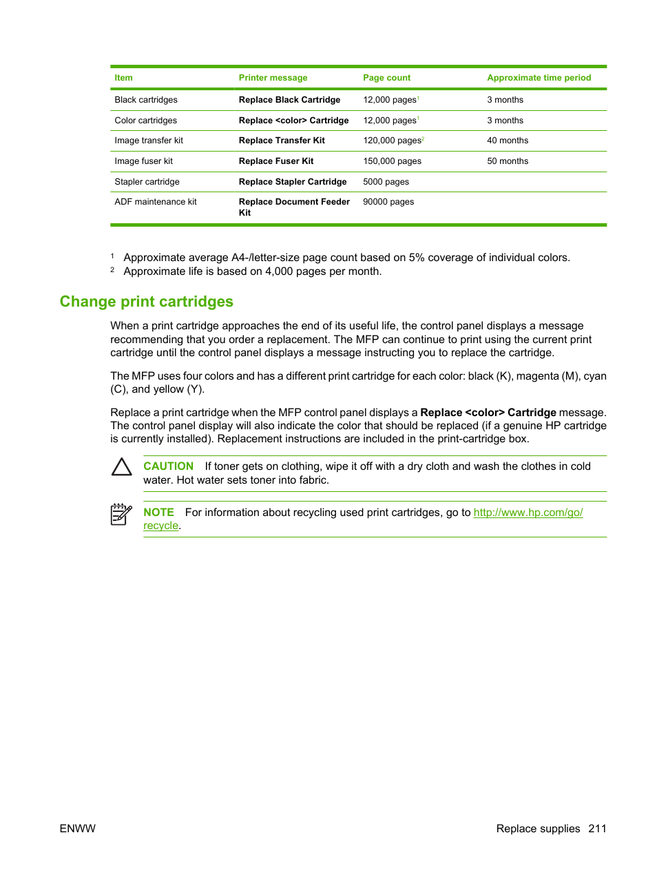 Change print cartridges | HP Color LaserJet CM4730 Multifunction Printer series User Manual | Page 227 / 370