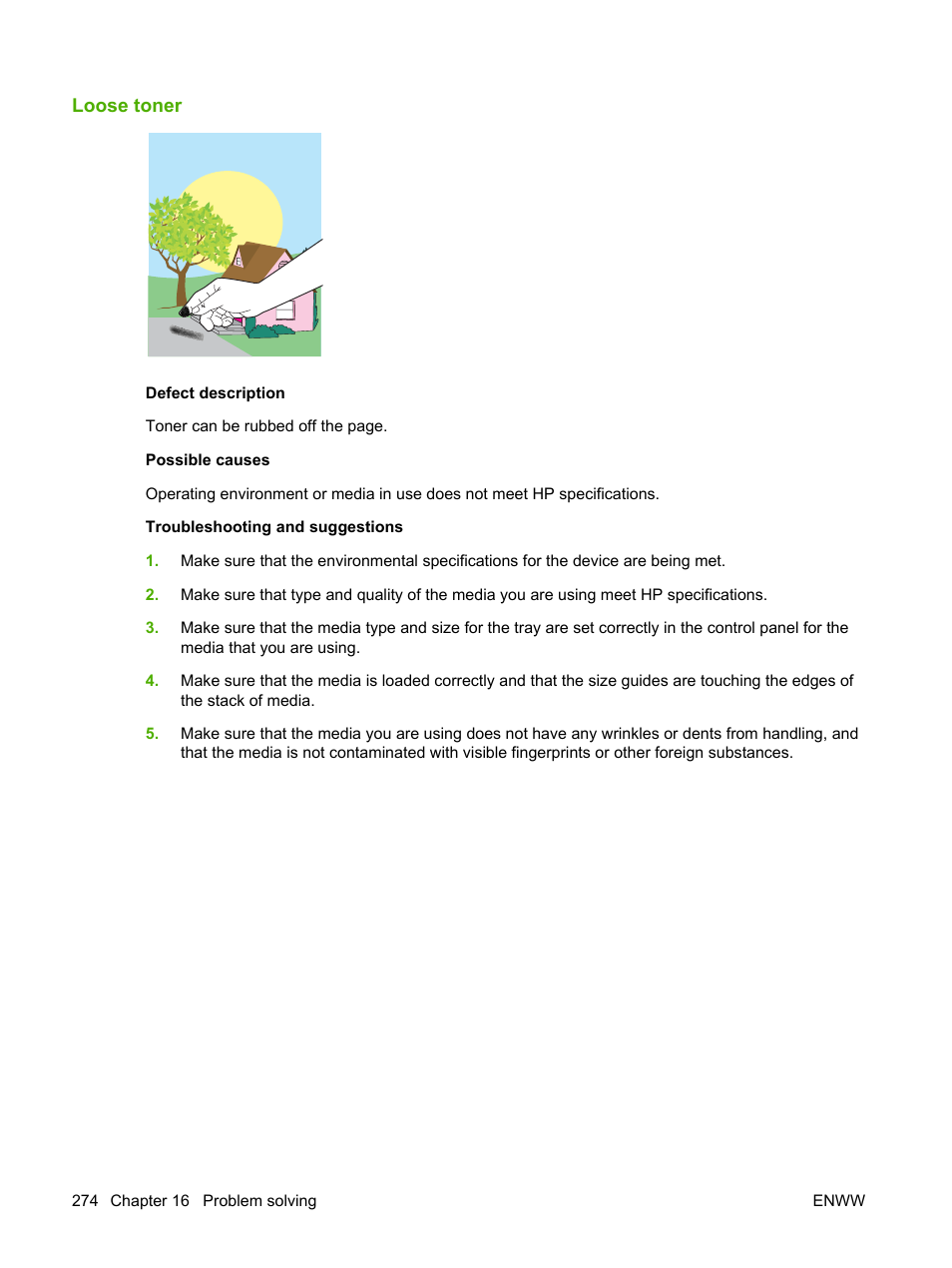 Loose toner | HP Color LaserJet CM4730 Multifunction Printer series User Manual | Page 290 / 370