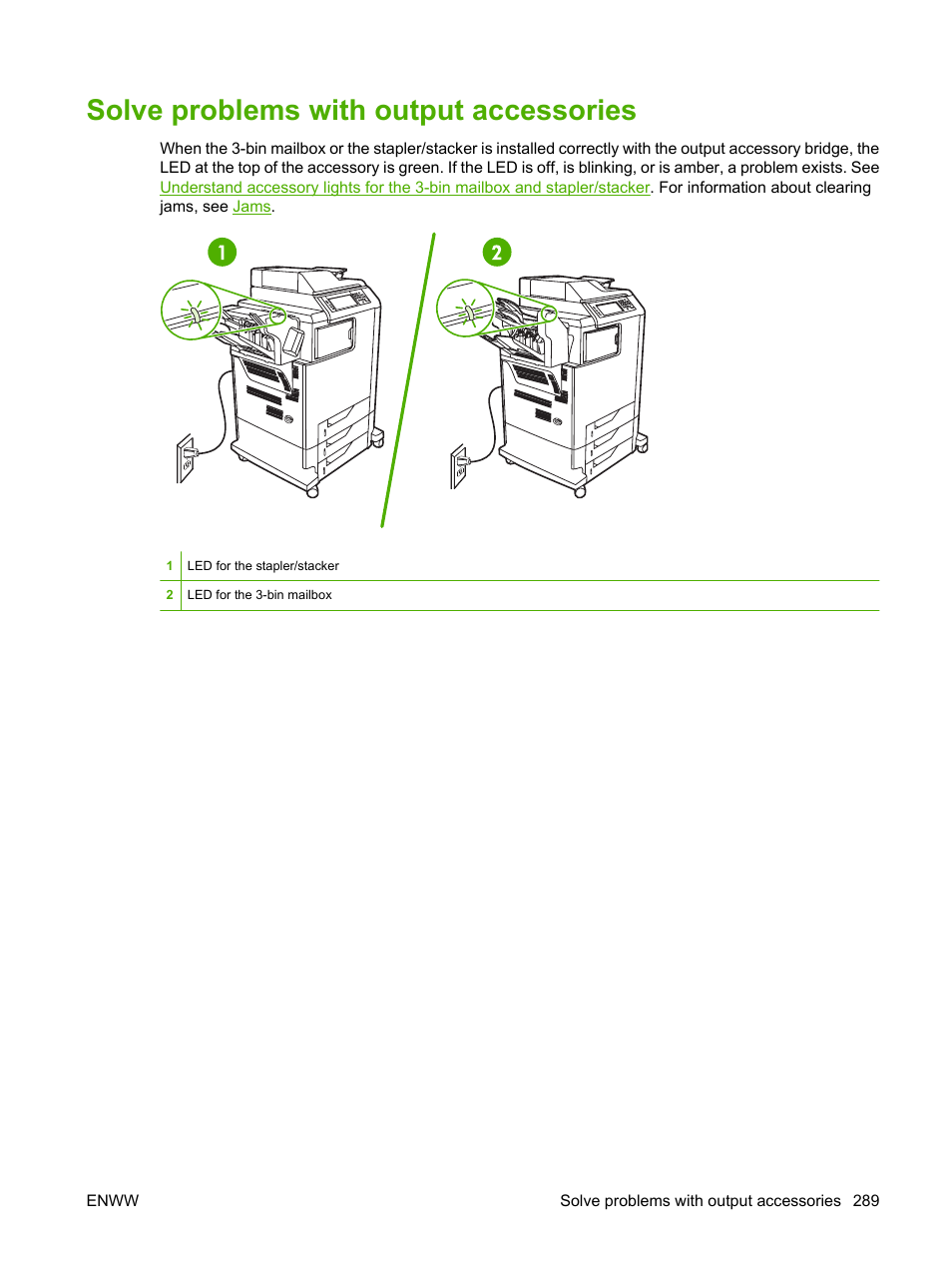 Solve problems with output accessories | HP Color LaserJet CM4730 Multifunction Printer series User Manual | Page 305 / 370