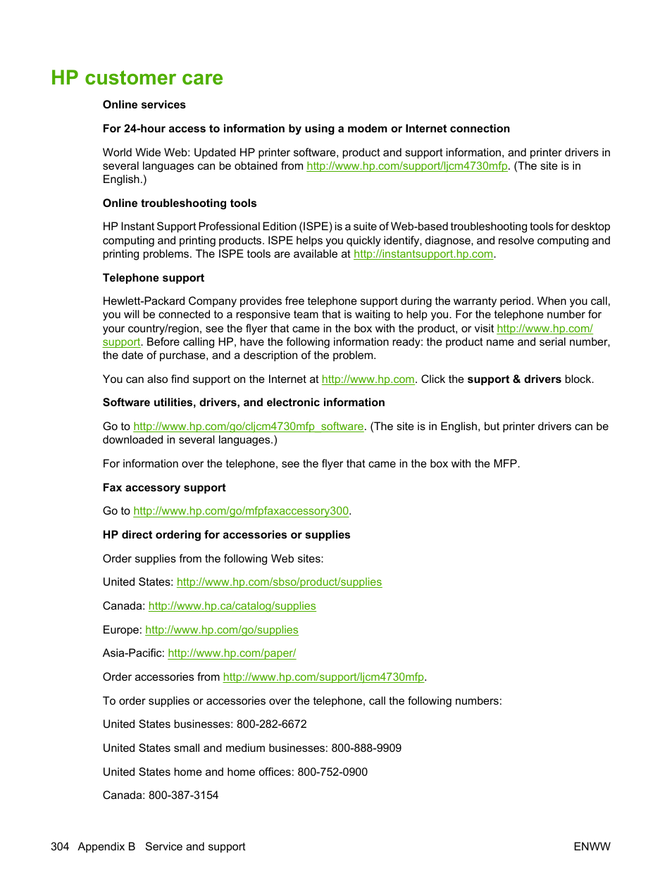 Hp customer care | HP Color LaserJet CM4730 Multifunction Printer series User Manual | Page 320 / 370