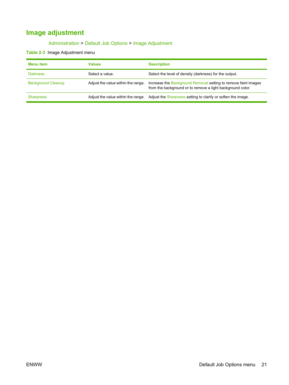 Image adjustment | HP Color LaserJet CM4730 Multifunction Printer series User Manual | Page 37 / 370