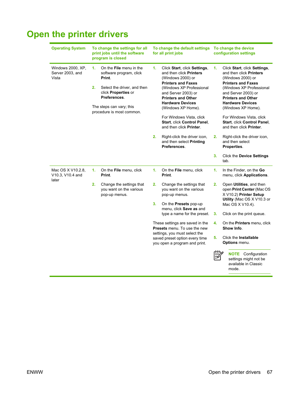 Open the printer drivers, Enww open the printer drivers 67 | HP Color LaserJet CM4730 Multifunction Printer series User Manual | Page 83 / 370