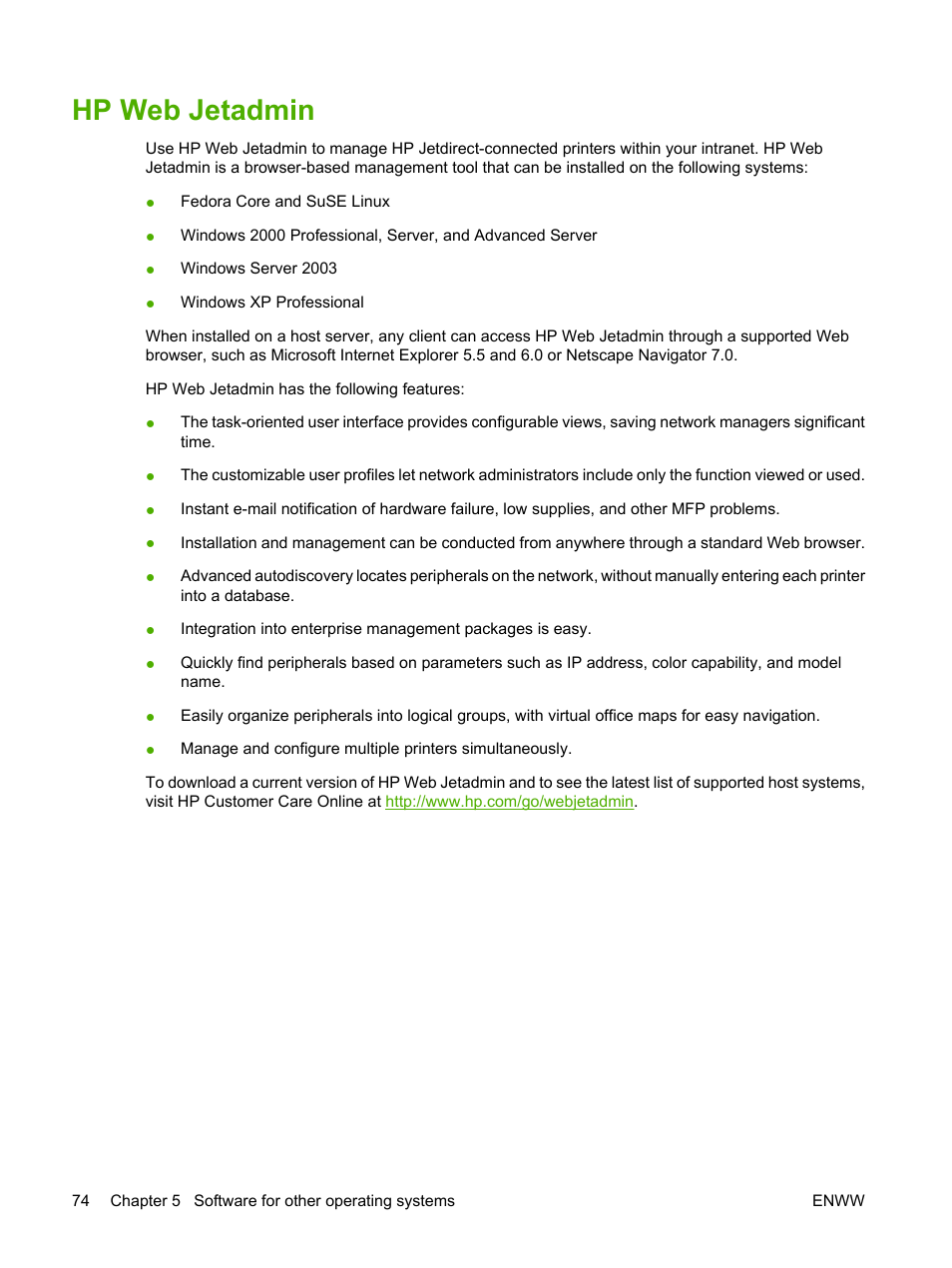 Hp web jetadmin | HP Color LaserJet CM4730 Multifunction Printer series User Manual | Page 90 / 370