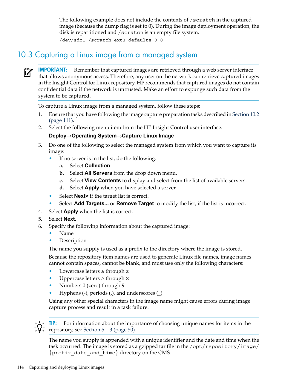 3 capturing a linux image from a managed system | HP Insight Control Software for Linux User Manual | Page 114 / 288