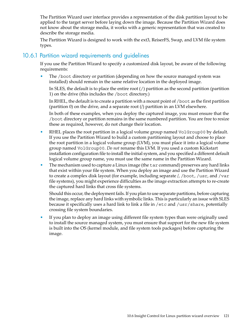 1 partition wizard requirements and guidelines | HP Insight Control Software for Linux User Manual | Page 121 / 288