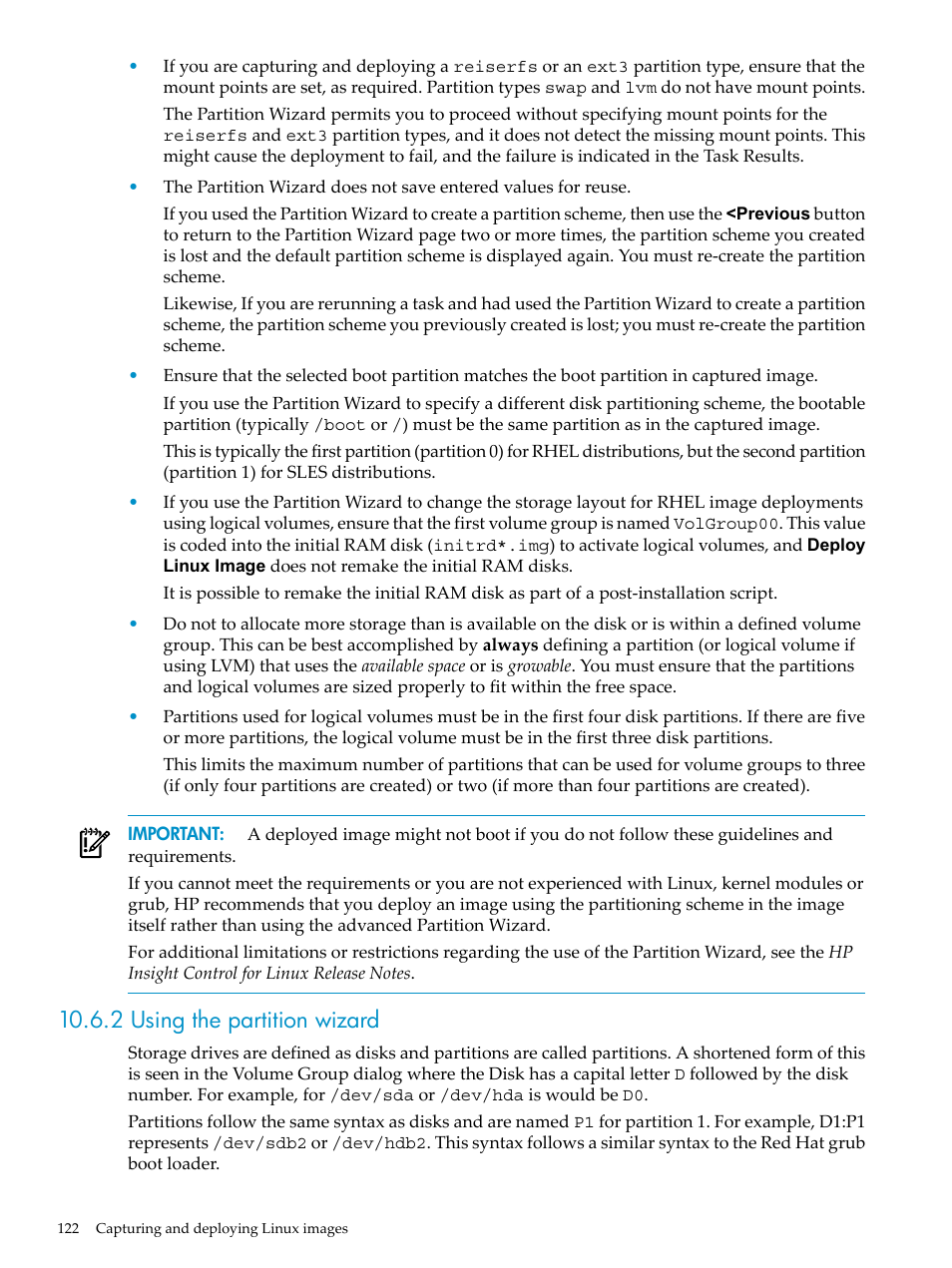 2 using the partition wizard | HP Insight Control Software for Linux User Manual | Page 122 / 288