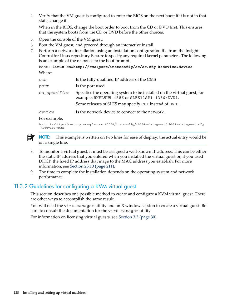 2 guidelines for configuring a kvm virtual guest | HP Insight Control Software for Linux User Manual | Page 128 / 288