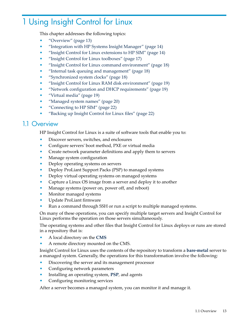 1 using insight control for linux, 1 overview | HP Insight Control Software for Linux User Manual | Page 13 / 288