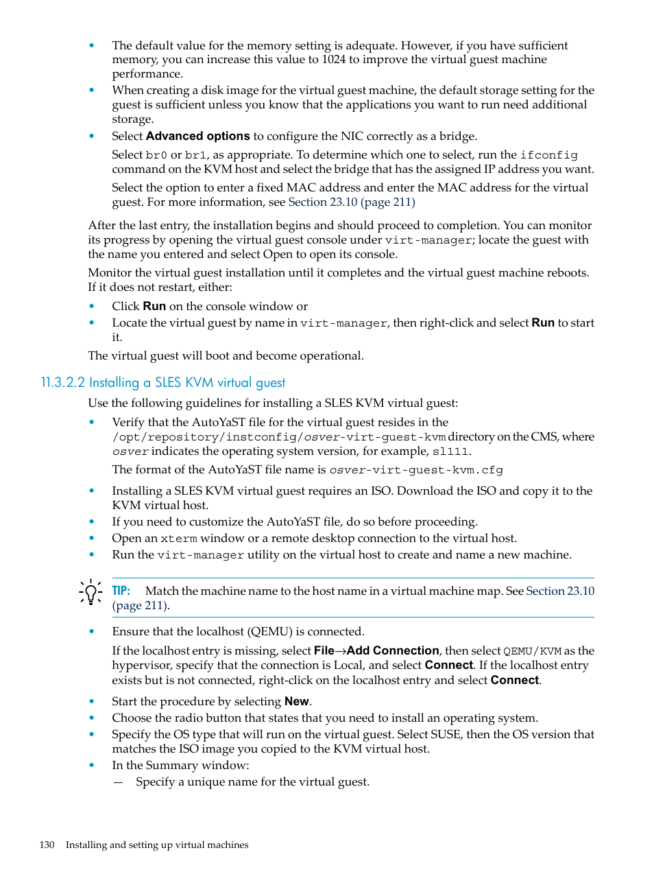 2 installing a sles kvm virtual guest | HP Insight Control Software for Linux User Manual | Page 130 / 288