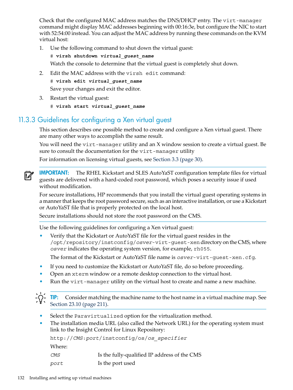 3 guidelines for configuring a xen virtual guest | HP Insight Control Software for Linux User Manual | Page 132 / 288