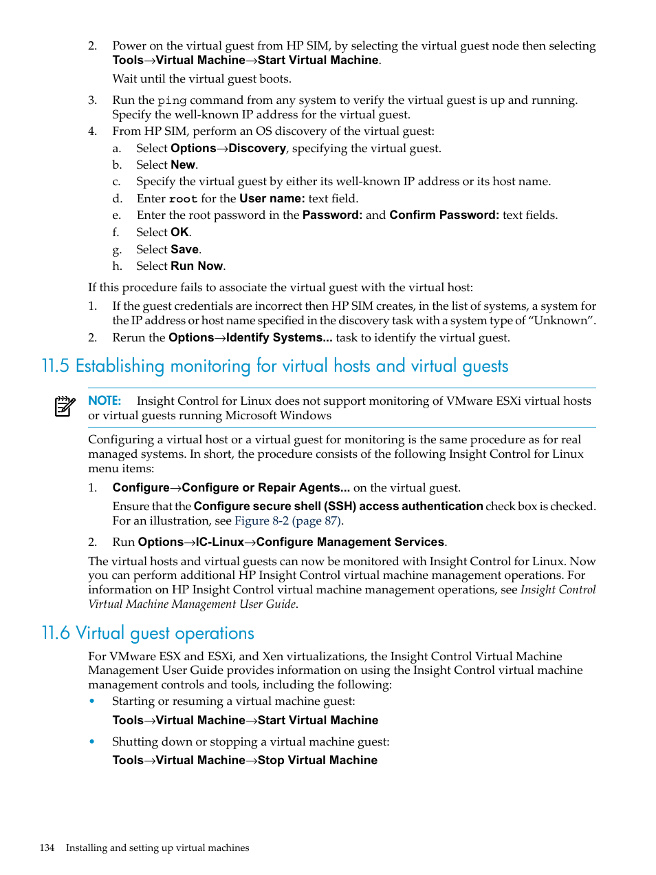 6 virtual guest operations | HP Insight Control Software for Linux User Manual | Page 134 / 288