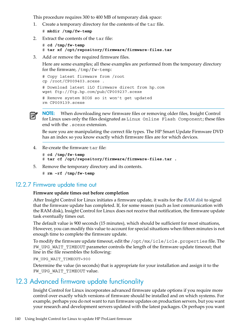 7 firmware update time out, 3 advanced firmware update functionality | HP Insight Control Software for Linux User Manual | Page 140 / 288