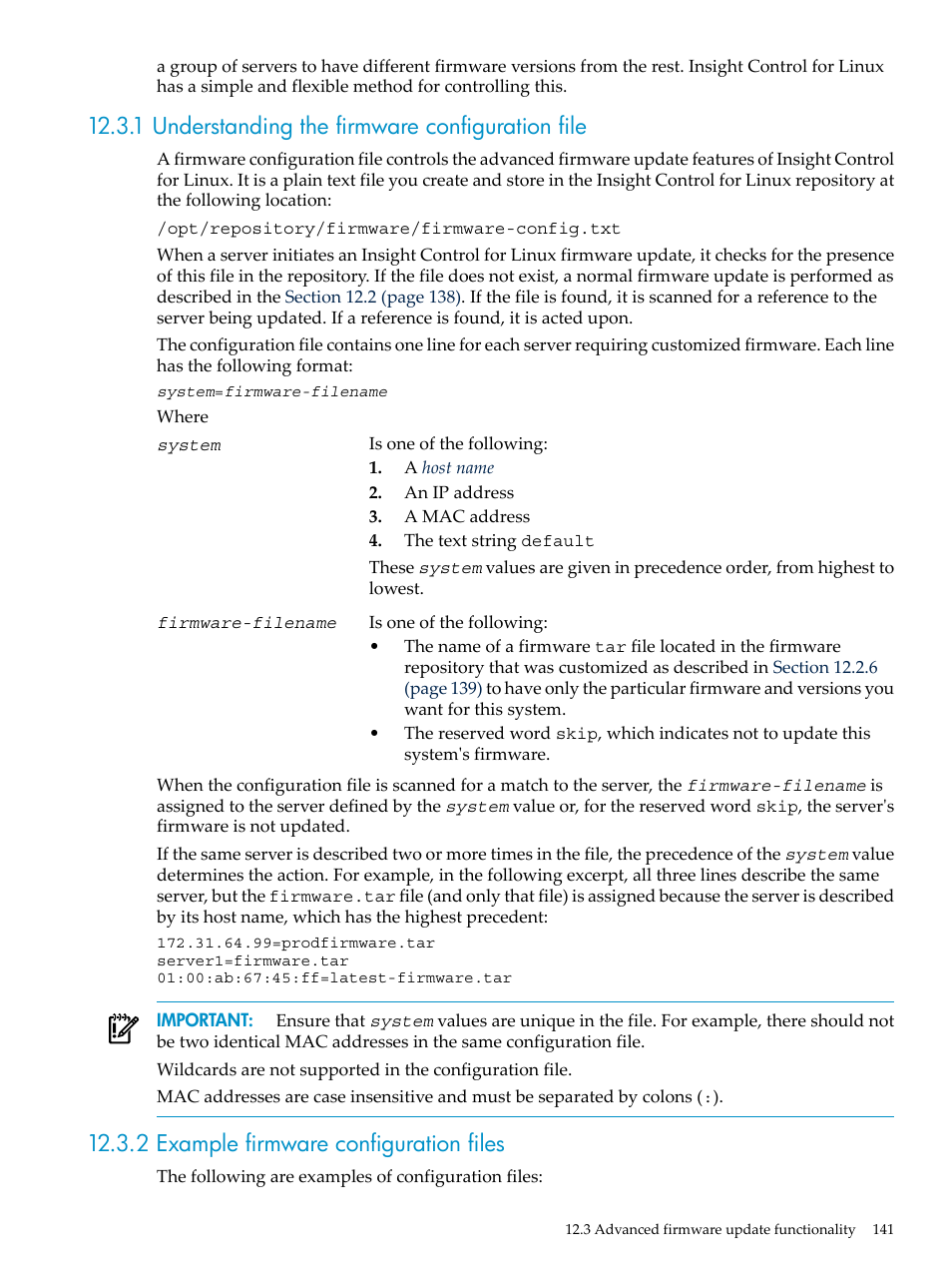 1 understanding the firmware configuration file, 2 example firmware configuration files | HP Insight Control Software for Linux User Manual | Page 141 / 288