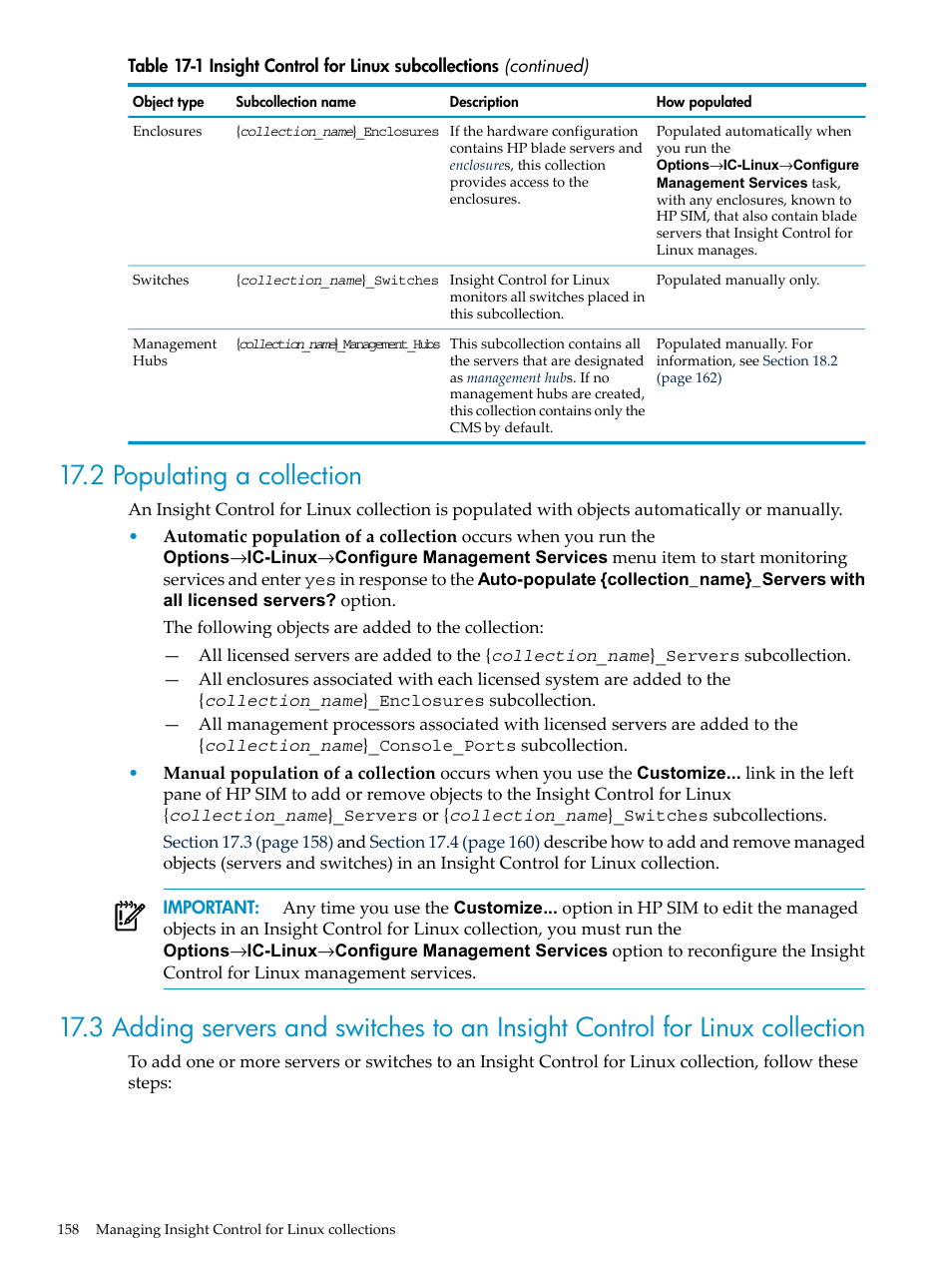 2 populating a collection | HP Insight Control Software for Linux User Manual | Page 158 / 288