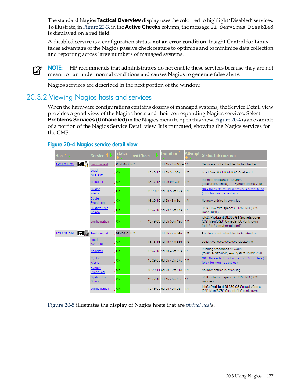 2 viewing nagios hosts and services | HP Insight Control Software for Linux User Manual | Page 177 / 288