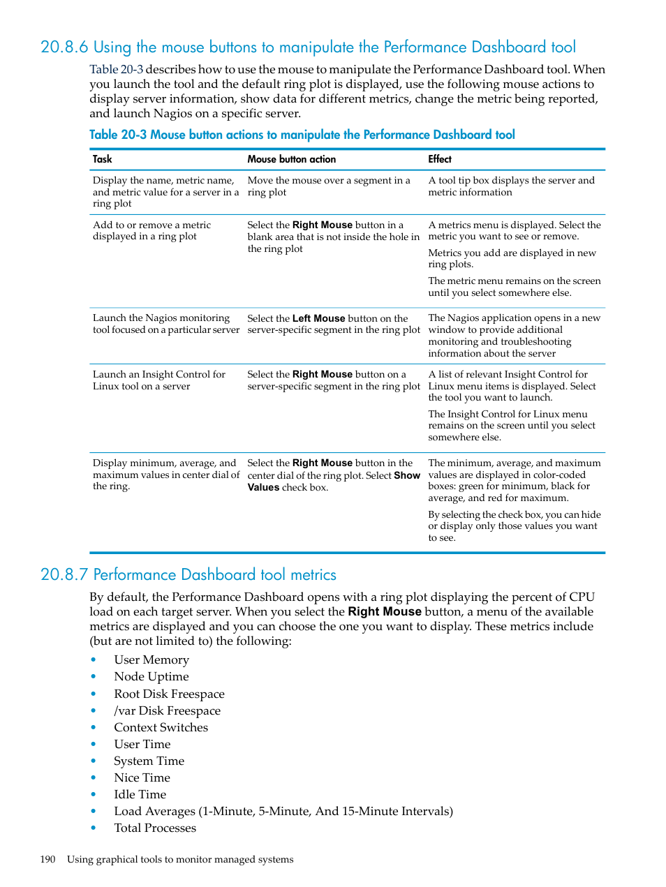 7 performance dashboard tool metrics, Systems | HP Insight Control Software for Linux User Manual | Page 190 / 288