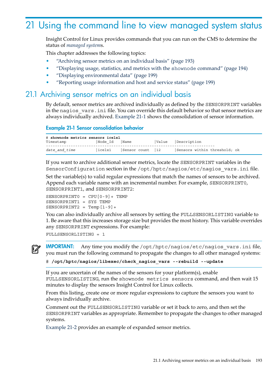 1 archiving sensor metrics on an individual basis | HP Insight Control Software for Linux User Manual | Page 193 / 288