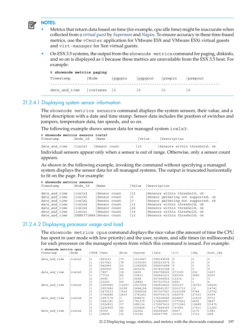 1 displaying system sensor information, 2 displaying processor usage and load | HP Insight Control Software for Linux User Manual | Page 197 / 288