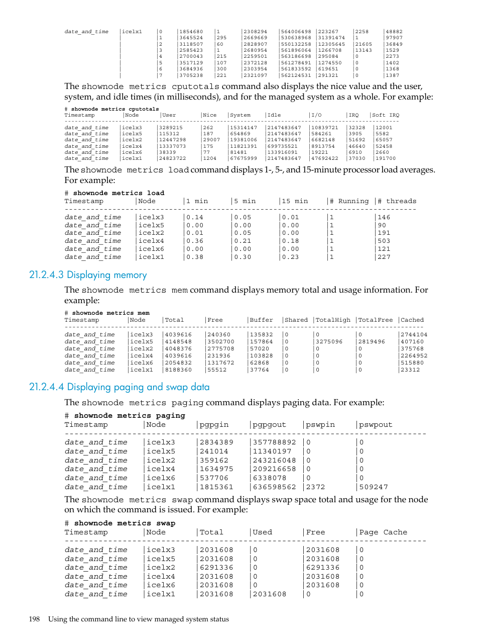 3 displaying memory, 4 displaying paging and swap data | HP Insight Control Software for Linux User Manual | Page 198 / 288