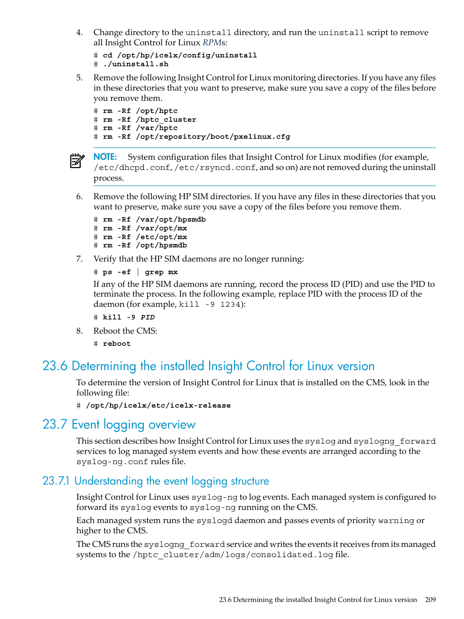 7 event logging overview, 1 understanding the event logging structure | HP Insight Control Software for Linux User Manual | Page 209 / 288