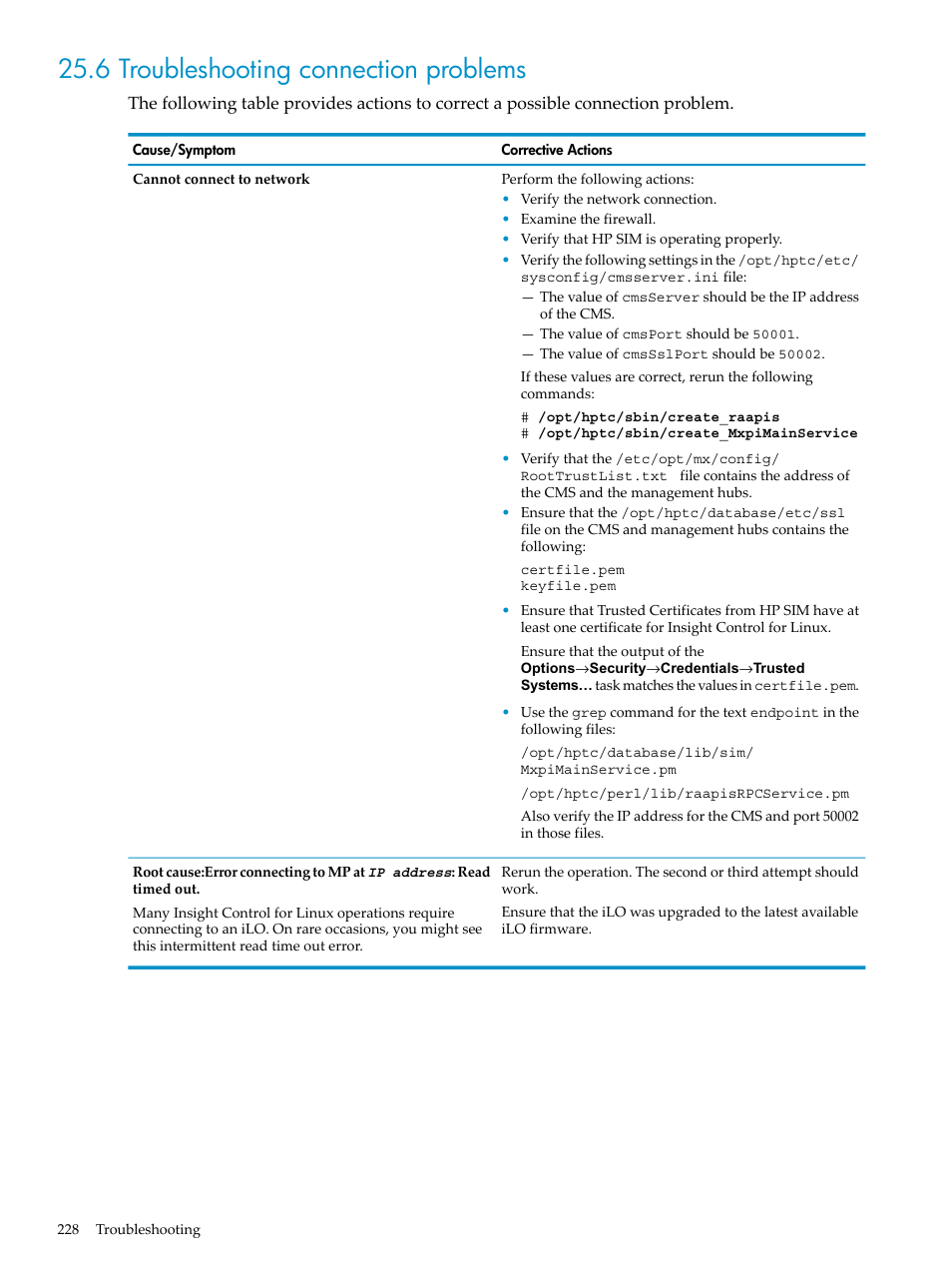 6 troubleshooting connection problems | HP Insight Control Software for Linux User Manual | Page 228 / 288