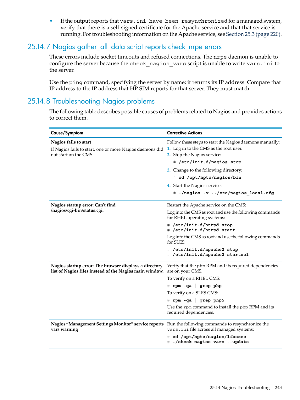 8 troubleshooting nagios problems | HP Insight Control Software for Linux User Manual | Page 243 / 288