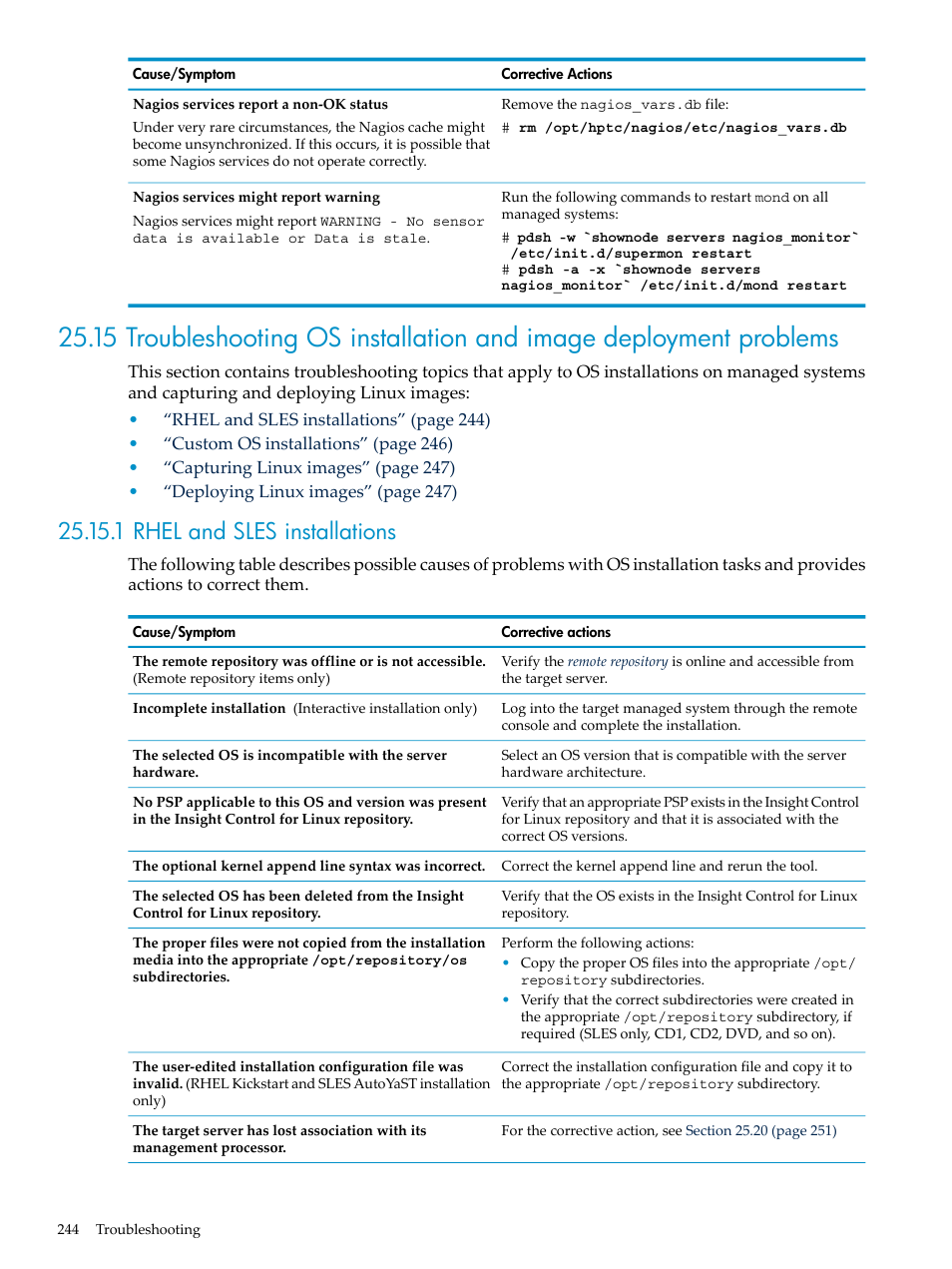 1 rhel and sles installations | HP Insight Control Software for Linux User Manual | Page 244 / 288