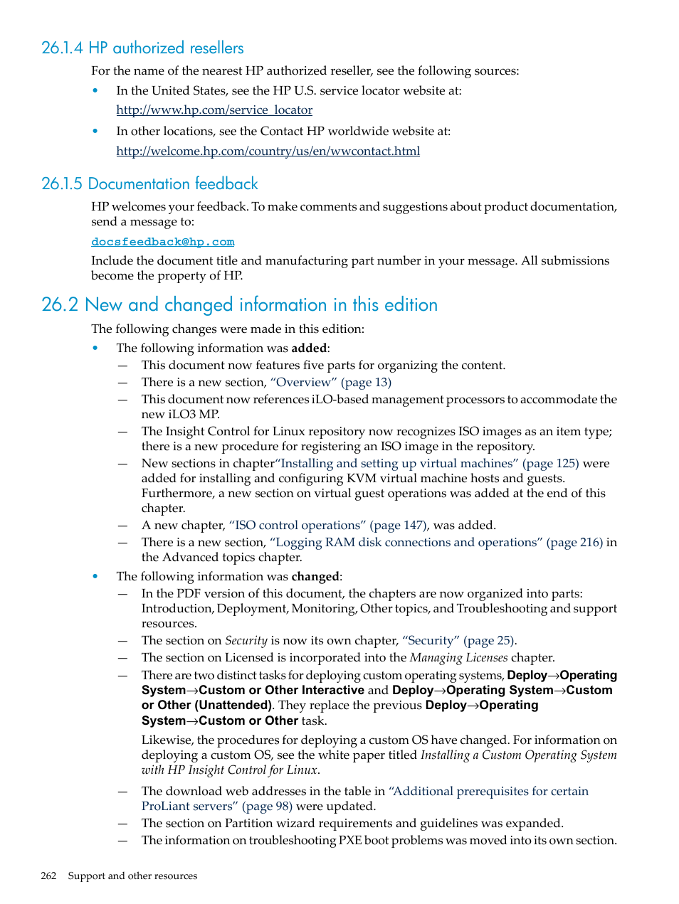 4 hp authorized resellers, 5 documentation feedback, 2 new and changed information in this edition | HP Insight Control Software for Linux User Manual | Page 262 / 288