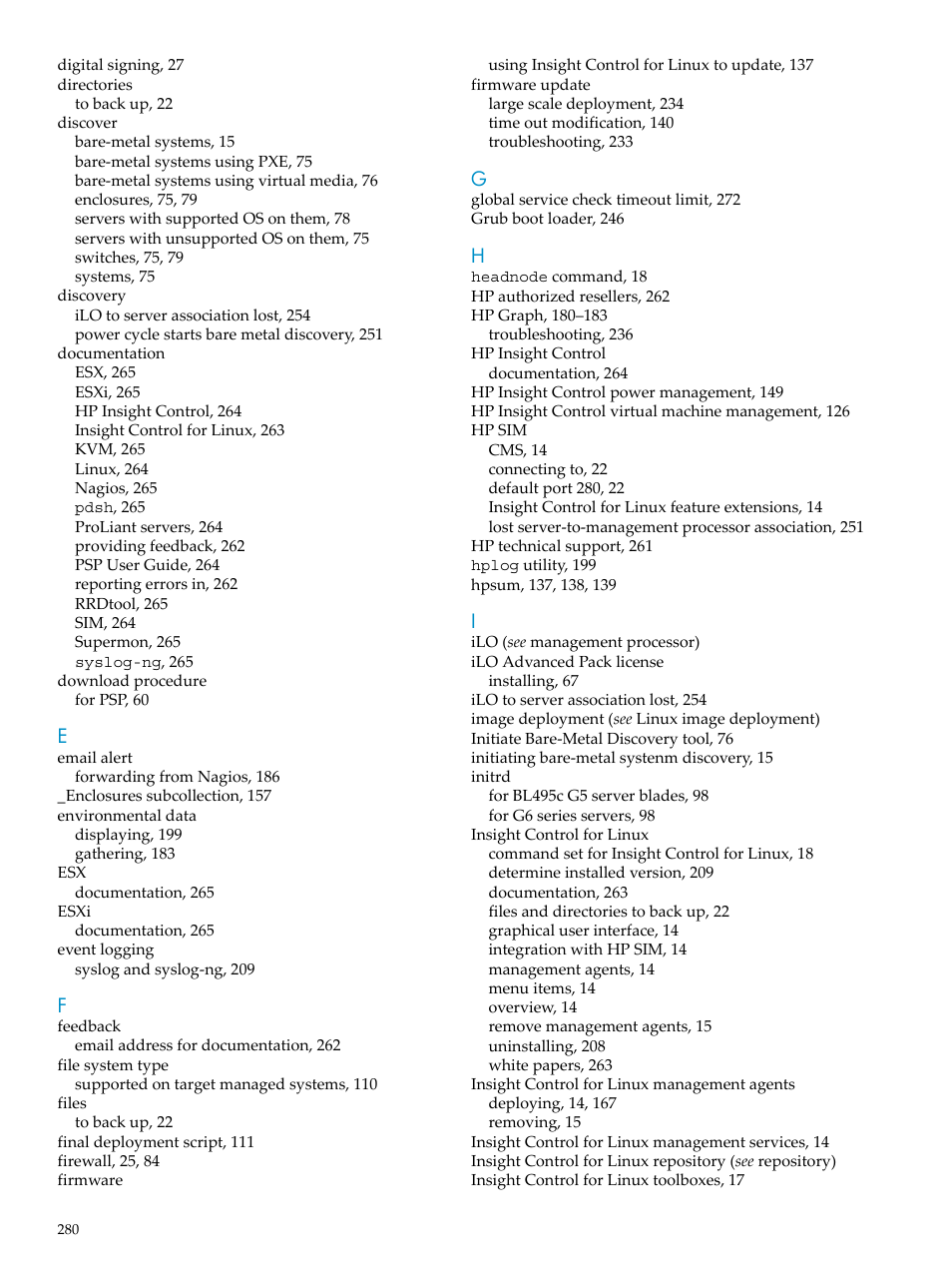 HP Insight Control Software for Linux User Manual | Page 280 / 288