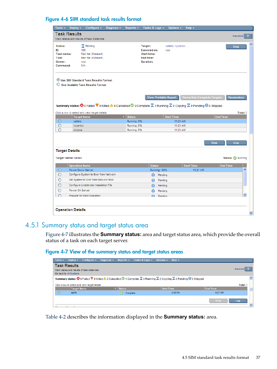 1 summary status and target status area | HP Insight Control Software for Linux User Manual | Page 37 / 288