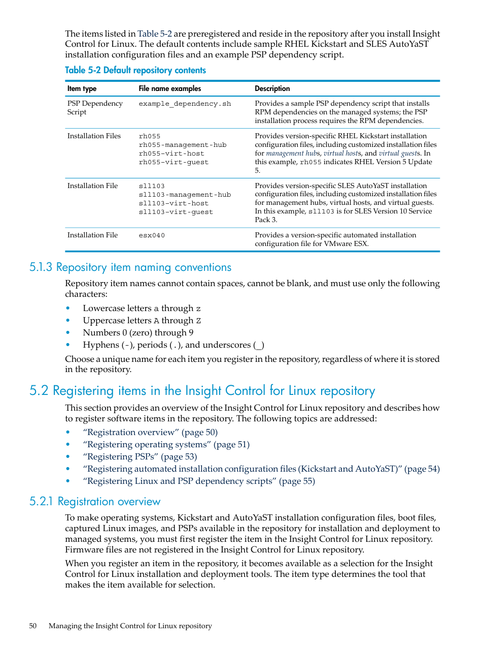 3 repository item naming conventions, 1 registration overview | HP Insight Control Software for Linux User Manual | Page 50 / 288